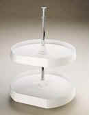 20" two-tier Lazy Susan with white polymer trays and telescoping chrome shaft for kitchen cabinet organization