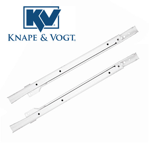 KV 1805 white 3/4 extension pull-out cabinet drawer slides, 22 inch pair by Knape & Vogt, for kitchen cabinets and sliding shelf hardware
