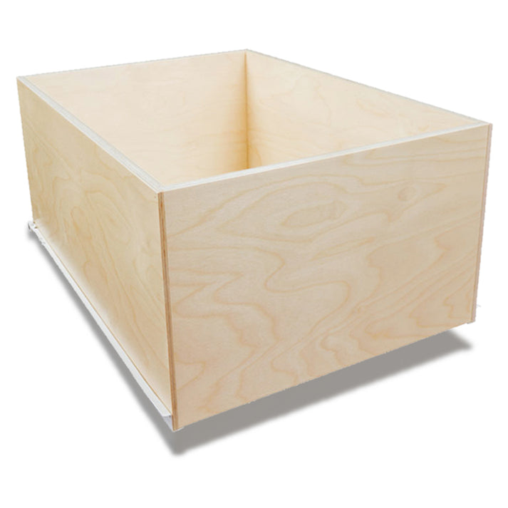 Tall Boy 9 7/8 inch high pull-out shelf with full extension slides and Baltic birch construction for storing tall kitchen items or pantry supplies.