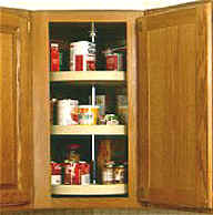 18-inch three-tier Lazy Susan for corner wall cabinets with adjustable white trays and telescoping center shaft